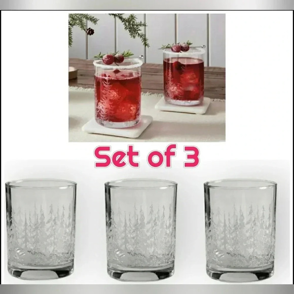 Set Of 3 Vintage Libbey Frosty Pines Christmas Tree Etched Glasses - Picture 1 of 4